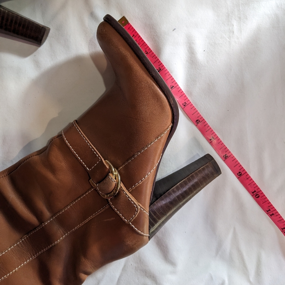 Lauren Ralph Lauren Heeled Tan Leather Boots with Buckle Size 7 - Picture 11 of 11